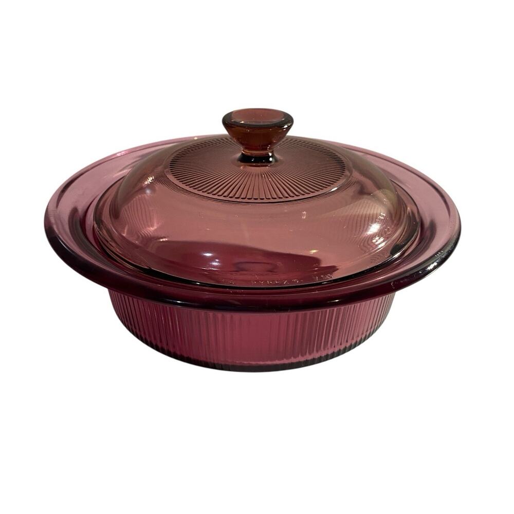 Vintage Pyrex Vision Ware Cranberry Casserole Dish With Lid 16 V1C
